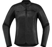 Icon Overlord Veste en cuir de moto de dames, noir, Taille XS