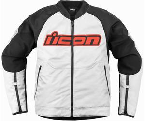 Icon Overlord3 Blouson textile de moto, Blanc/Noir/Rouge, Taille L