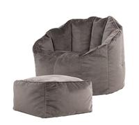 Icon Sirena Fauteuil Pouf Velours avec Tabouret, Pouf Chambre avec Remplissage, Fauteuil Salon Confortable, 1 Place, Chaise Chambre, Meuble Salon, Gris Ardoise
