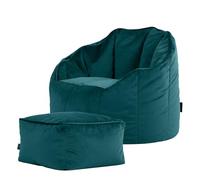 Icon Sirena Fauteuil Pouf Velours avec Tabpuret, Pouf Chambre avec Remplissage, Fauteuil Salon Confortable, 1 Place, Chaise Chambre, Meuble Salon, Bleu Canard