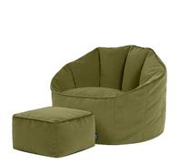 Icon Sirena Fauteuil Pouf Velours et Tabouret avec Remplissage, Vert