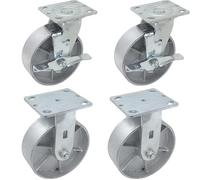 IconCasterWheels Lot de 4 roulettes pivotantes en acier pour charges lourdes, 15,2 x 5,1 cm, 2 roulettes pivotantes avec frein de stationnement et 2 roulettes rigides supérieures, plaque supérieure