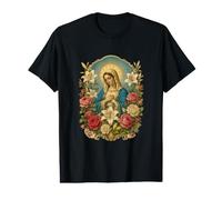 Icône catholique sacrée de dévotion Florale de la Vierge Marie T-Shirt Graphique avec Valeur