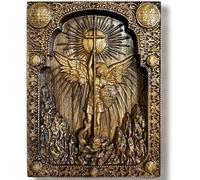 Icône chrétienne en bois fabriquée à la main - Archange Michael Starry | Cadeau de confirmation, décoration religieuse, écologique - Icône exquise au format de poche - Artisanat de qualité joaillerie