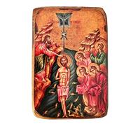 Icône chrétienne orthodoxe grecque faite à la main en bois du baptême de Jésus (théophanie) - Art traditionnel byzantin - Fabriqué en Grèce - 9 x 7 cm A0