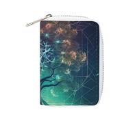 Icône d'arbre de vie numérique futuriste en cuir tendance avec porte-cartes imprimé espace, porte-cartes de grande capacité, petit et pratique, facile à mettre dans les poches, sacs à main, sacs à dos