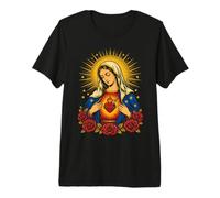 Icône d'art de dévotion de Roses catholiques en Forme de cœur de la Vierge Marie T-Shirt Haut de Gamme