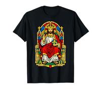 Icône d'art sacré intronisé du Christ Le Roi en vitrail T-Shirt