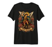 Icône de bannière de Roses de Tatouage Traditionnel de l'archange Saint Michel T-Shirt Haut de Gamme