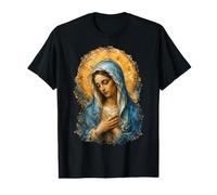 Icône de dévotion catholique de la Vierge Marie Sacrée Bleu Manteau T-Shirt Graphique avec Valeur