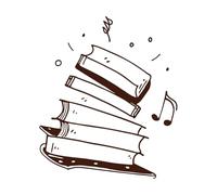 Icône de livres et de notes de musique représentant une pile de livres et de notes de musique Stickers gravés 65.6x77.3cm Peinture murale artistique Café