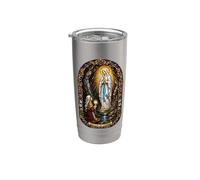 Icône de mosaïque gothique catholique mariale de Lourdes Gobelet isotherme en acier inoxydable double paroi