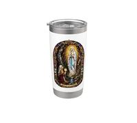 Icône de mosaïque gothique catholique mariale de Lourdes Gobelet isotherme en acier inoxydable double paroi