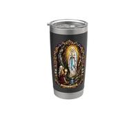 Icône de mosaïque gothique catholique mariale de Lourdes Gobelet isotherme en acier inoxydable double paroi