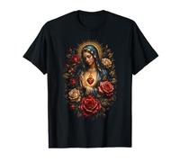 Icône de prière catholique en Forme de cœur avec Roses de la Vierge Marie T-Shirt Graphique avec Valeur
