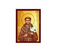 Icône de Saint François d'Assise - Fait à la main - Icône catholique grecque orthodoxe de St François - Art byzantin à suspendre - Décoration murale en bois - 7 x 10 cm