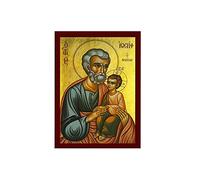 Icône de Saint Joseph, icône grecque orthodoxe de St Joseph le Betrothed, art byzantin, plaque en bois, cadeau religieux, rouge, or, vert, marron