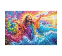 Icône du Miracle de Jésus sur la mer 1000 Pièces Puzzle pour Ado en Carton Anti-Déchirure Profondeur, rayonnement et Brume Facile Débutant Jeu De Société Soirée Entre Amis Cadeau Anniversaire Petit P