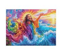 Icône du Miracle de Jésus sur la mer 500 Pièces Puzzle Personne Âgée en Carton Anti-Déchirure Profondeur, rayonnement et Brume Facile Débutant Anti-Stress Thérapie Occupationnelle Cadeau Anniversaire