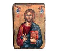 Icône en bois fait main, Chrétienne orthodoxe grecque, representant Jésus Christ / a0