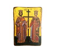 Icône en Bois Fait Main, Chrétienne orthodoxe Grecque, Representant Saint Constantine et Helen / a0