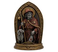 Icône murale catholique de Saint Roch, peinte à la main, saint patron contre la peste, pèlerins et chiens, finition cuivre doré antique, autoportant ou à suspendre au mur