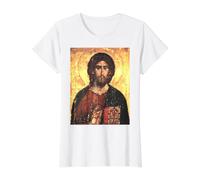 Icône orthodoxe de Jésus-Christ Pantocrator de Hilandar Tout-Puissant T-Shirt Graphique avec Valeur, Femme, Blanc, XS