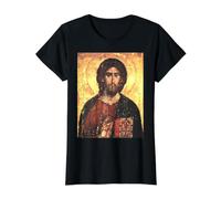 Icône orthodoxe de Jésus-Christ Pantocrator de Hilandar Tout-Puissant T-Shirt Graphique avec Valeur, Femme, Noir, XS