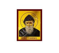 Icône orthodoxe grecque de Saint Charbel, art mural chrétien byzantin fait à la main