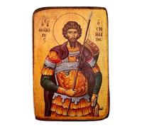 Icône orthodoxe grecque faite à la main de Saint Théodoros - Icône religieuse byzantine en bois - 9 x 7 cm - Art mural chrétien traditionnel - Cadeau de dévotion grec traditionnel / A0