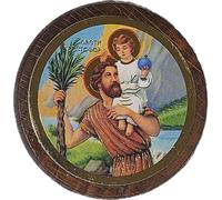 Icône ronde en bois avec image de la Sainte Mère de Dieu et de l'Enfant ou Saint Christophe Tons dorés, diamètre 4,5 cm (icc2)