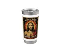 Icône sacrée de dévotion du roi Jésus-Christ religieux chrétien Gobelet isotherme en acier inoxydable double paroi