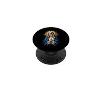 Icône sacrée de prière de la Vierge Marie géométrique Bleu PopSockets PopGrip Adhésif