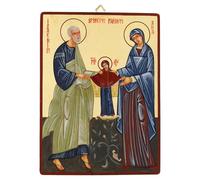 Icone Sainte Anne avec Saint Joachim et Marie Style Antique Roumain 31x23 cm