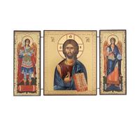 Icône Triptyque Grec Orthodoxe - Christ Bénédiction du Monastère Iviron - Icône byzantine pliable en bois - Cadeau religieux - Décoration d'intérieur chrétienne