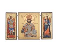 Icône Triptyque Orthodoxe - Christ Grand Prêtre - Icône byzantine pliable en bois - Cadeau religieux - Décoration intérieure chrétienne