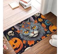 Icônes d’Halloween 3D Art de Chat, Citrouille-Chauve-Souris, Crâne en Sucre, paillasson antidérapant, Tapis de Sol Tapis pour entrée Cuisine, Couche, Tapis de repos-50x80cm