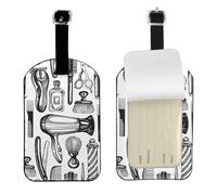 Icônes de salon de coiffure,Étiquettes à bagages en cuir PU, étiquette nominative de voyage résistante, lot de 2