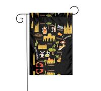 Icônes de voyage Espagne - Impression d'œuvres d'art - 30,5 x 45,7 cm - Drapeau vertical double face - Drapeau décoratif d'intérieur et d'extérieur - Drapeaux de jardin