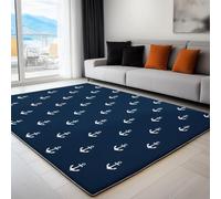 Icônes Nautiques Simples Tapis Design 3D Moderne 60 x 90 cm, Bleu Marine Tapis de Salon Élégant en Flanelle Douce - Couleurs Vives Ne Pâlissent Pas, Base Antidérapante, Décoration Intérieure