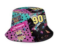 Icônes Rétro des Années 80 Et 90 Unisexe Bob Pliable Bucket Hat Respirant Chapeau De Pêcheur pour Vacances Extérieur Plage Pêche