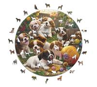 Iconic Puzzles - Petits Chiens dans Le Jardin, Animaux fantastiques, Puzzle en Bois 100% Durable, Cadeaux pour Enfants et Adultes, Taille L, 600 pièces