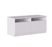 Iconico Home MIK, Meuble TV avec casiers à Jour et 2 Portes battantes, avec poignées intégrées, Bois ingéniérisé, Blanc Mat, 120 x 44,5 x 53,5 cm