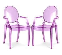 Iconik Interior Ghost Style Lot de 2 chaises de Salle à Manger Transparentes - Design avec accoudoirs - Louis XIV Violet Transparent