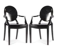 Iconik Interior Ghost Style Lot de 2 chaises de Salle à Manger Transparentes - Design avec accoudoirs - Louis XIV Noir