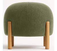 Iconik Interior Pouf Rond Tapissé en Velours Côtelé avec Pieds en Bois Naturel - Marrakesh Olive