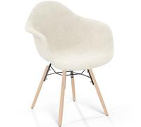 Iconik Interior Scandinavian Style Chaise avec accoudoirs - Rembourrée en bouclé - Scandinave - Salle à Manger, Bureau ou Salle d'attente - Nordika Blanc