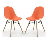 Iconik Interior Scandinavian Style Chaise de Salle à Manger - Design Scandinave - Pieds en Bois - Lot de 2 - Skögur Orange