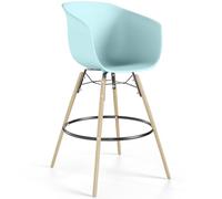 Iconik Interior Scandinavian Style Tabouret de Bar - Design Scandinave - Pieds en Bois Naturel - Melania Bleu Pastel