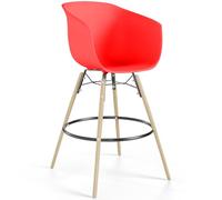 Iconik Interior Scandinavian Style Tabouret de Bar - Design Scandinave - Pieds en Bois Naturel - Melania Rouge